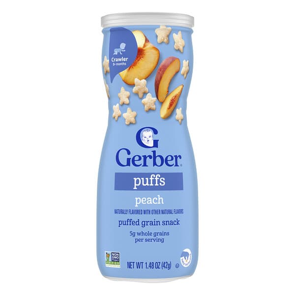 Gerber, Snacks for Baby, Grain & Grow, Puffs, Puffed Grain Snack, 8+ Months, Peach, 1.48 oz (42 g)