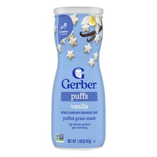 Gerber, Lanches para Bebês, Grãos e Plantas, Puff, Lanche de Grãos Estufados, mais de 8 meses, Baunilha, 42 g (1,48 oz)