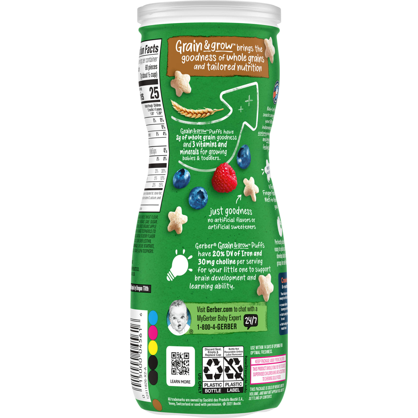 Gerber, Organic for Baby, Grain & Grow, Puffs, Puffed Grain Snack, 8