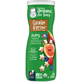 Gerber, Organic for Baby, Grain & Grow, Puffs, Puffed Grain Snack, 8+ Months, Fig Berry, 1.48 oz (42 g)