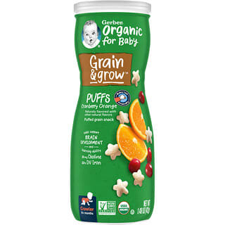 Gerber, Organic for Baby, Grain & Grow, Puffs, снек из воздушных злаков, для детей от 8 месяцев, клюква и апельсин, 42 г (1,48 унции)
