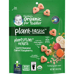 Gerber, Plant-tastic, Organic for Toddler, Puffed Grain Snack, pflanzlicher Bio-Snack aus gepufftem Getreide für Kleinkinder, Linse, Banane, Karotte, Himbeere, ab 12 Monaten, 42 g (1,48 oz.)