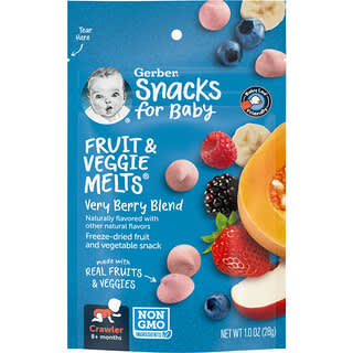 Gerber, Spuntini per bambini, Fruit & Veggie Melts, età 8+ mesi, miscela ai frutti di bosco, 28 g