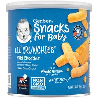 Gerber, Snacks for Baby, Lil 'Crunchies, снек из запеченного зерна, от 8 месяцев, мягкий чеддер, 42 г (1,48 унции)