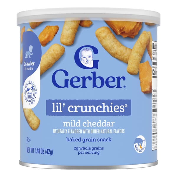 Gerber, Snacks for Baby, Lil' Crunchies, Baked Grain Snack, 8+ Months, Mild Cheddar, 1.48 oz (42 g)