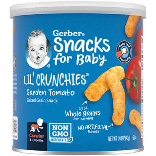 Gerber, Lil' Crunchies สำหรับเด็ก 8 เดือนขึ้นไป รสการ์เดนโทเมโท 1.48 ออนซ์ (42 ก.)