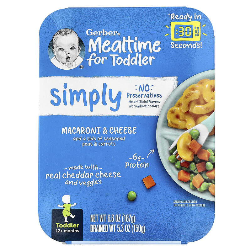 Mealtime for Toddler, 12+ Months, Macaroni Cheese and A Side of Seasoned  Peas Carrots, oz (187 g)