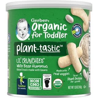 Gerber, Organic для малышей, маленькие хрустящие хлопья, с растительным вкусом, запеченные снеки, для детей от 12 месяцев, хумус из белой фасоли, 45 г (1,59 унции)