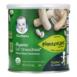 Gerber, Organic Lil' Crunchies, Baked Snack Made with Beans, 12+ Months, White Bean Hummus, 1.59 oz (45 g)
