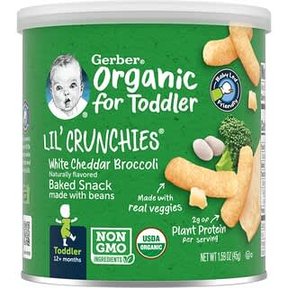 Gerber, Organic for Toddler, Lil' Crunchies, Baked Snack Made with Beans, 12+ Months, White Cheddar Broccoli, 1.59 oz (45 g)