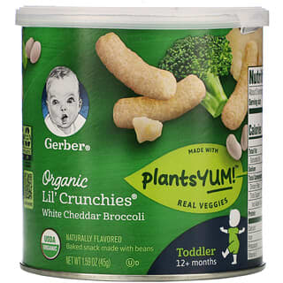 Gerber, Organic Lil' Crunchies, Baked Snack Made with Beans, 12+ Months, White Cheddar Broccoli, 1.59 oz (45 g)