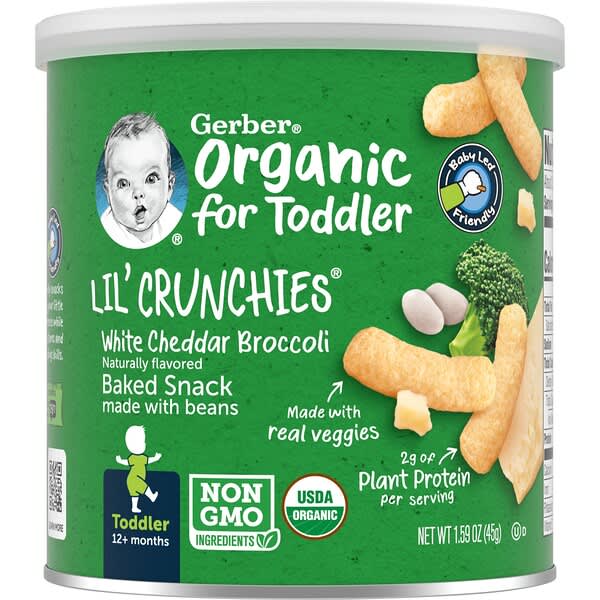 Gerber, オーガニックLil' Crunches（リトルクランチー）、生後12か月以上、ホワイトチェダーブロッコリー、45g（1.59オンス）