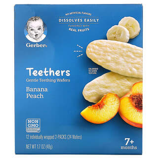 Gerber, Teethers, Gentle Teething Wafers, 7+ Months, Banana Peach, 12 Packs, 2 Wafers Each