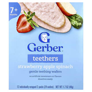 Gerber, Teethers, Gentle Rusks, 7+ Months, Strawberry Apple Spinach, 12 Individually Wrapped 2-Packs, 4 g (0.14 oz) Each