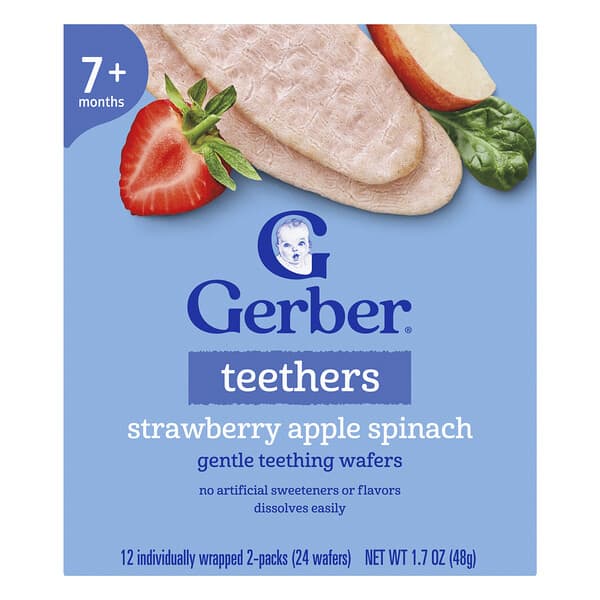Gerber, Snacks for Baby, Teethers, Gentle Teething Wafers, 7+ Months, Strawberry Apple Spinach, 12 I