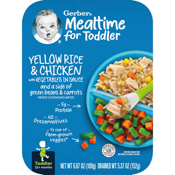 Gerber‏, Mealtime For Toddler, 12+ Months, Yellow Rice & Chicken With Vegetables In Sauce, 6.67 oz (189 g)