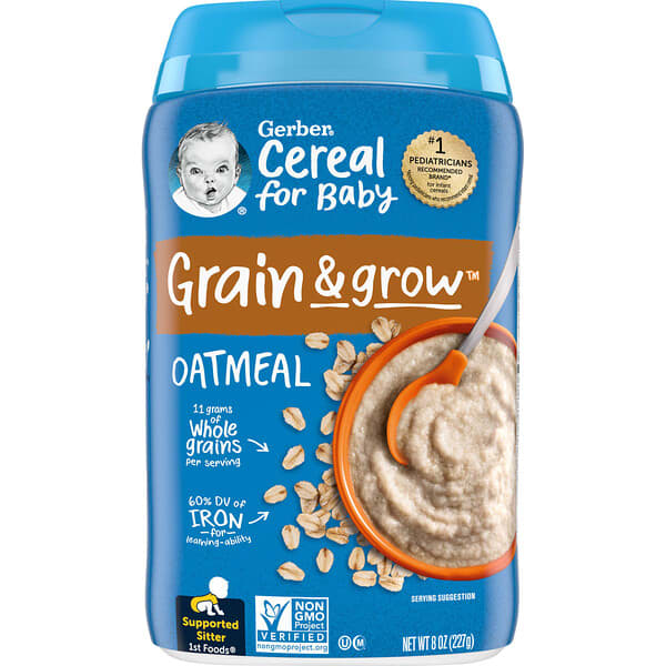 Gerber, 嬰兒谷類食品，Grain &amp; Grow，一類食品，燕麥片，8 盎司（227 克）
