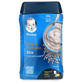 Gerber, حبوب الأرز الغنية بحمض الدوكوساهيكسينويك والبروبيوتيك، الأطعمة الأولية للرضع، 8 أونصة (227 جم)