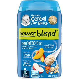 Gerber, Céréales pour bébés, Mélange puissant, 2nd aliments, Avoine probiotique Lentille, Pêche et pomme, 227 g