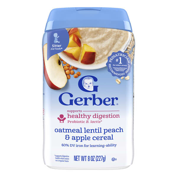 Gerber, Ontbijtgranen, 2nd Foods®, havermout, linzen, perzik en appel, 227 g