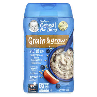 جيربر‏, Cereal for Baby ، الحبوب والنمو ، للأطفال بعمر 8 أشهر فأكثر ، قمح كامل وتفاح وتوت أزرق ، 8 أونصات (227 جم)