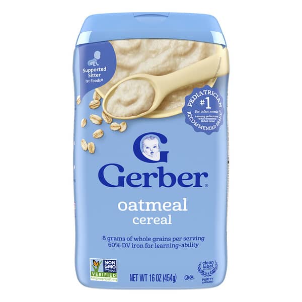 Gerber, 嬰兒穀類食品，Grain & Grow，1st Foods，一段燕麥米粉，16 盎司（454 克）