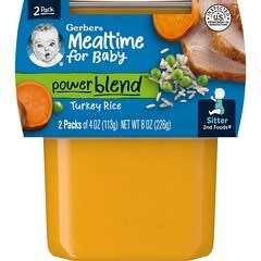 Gerber, Mealtime for Baby, Power Blend, 2nd Foods, Turkey Rice, 2 Pack, 4 oz (113 g) Each