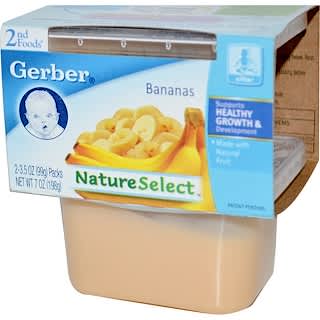 Gerber‏, 2nd Foods, ‏NatureSelect, בננות, אריזה כפולה, 99 גרם (3.5 אונקיות) כל אחת