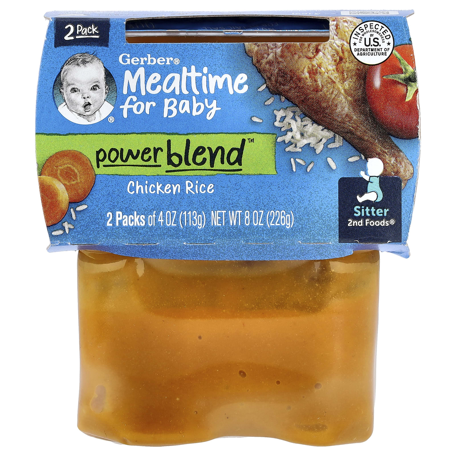 Gerber, Mealtime for Baby, Power Blend™, 2nd Foods®, курица и рис, 2 пакетика по 113 г (4 унции)