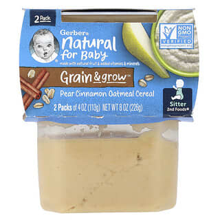 Gerber, Natural for Baby, Grain & Grow, 2nd Foods, каша з вівсянкою, груша та кориця, 2 шт. в упаковці по 113 г (4 унції)