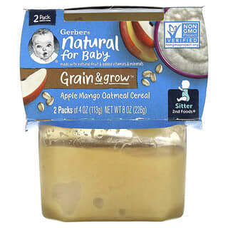 Gerber, Natural for Baby, Grain & Grow, 2nd Foods, Apple Mango Oatmeal Cereal, 2 Pack, 4 oz (113 g) Each