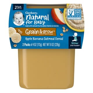 Gerber, Natural para Bebês, Grãos e Plantas, 2nd Foods, Maçã, Banana, Cereal de Aveia, 2 Embalagens, 113 g (4 oz) Cada