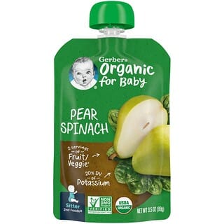 Gerber, 2nd Foods, comida orgánica para bebé, pera y espinaca, 3.5 oz (99 g)