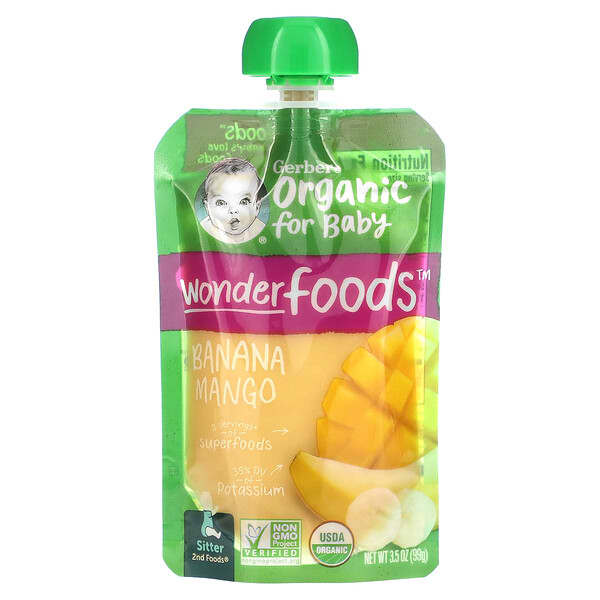 Gerber‏, Organic for Baby, Wonder Foods, 2nd Foods, Banana Mango, 3.5 oz (99 g)