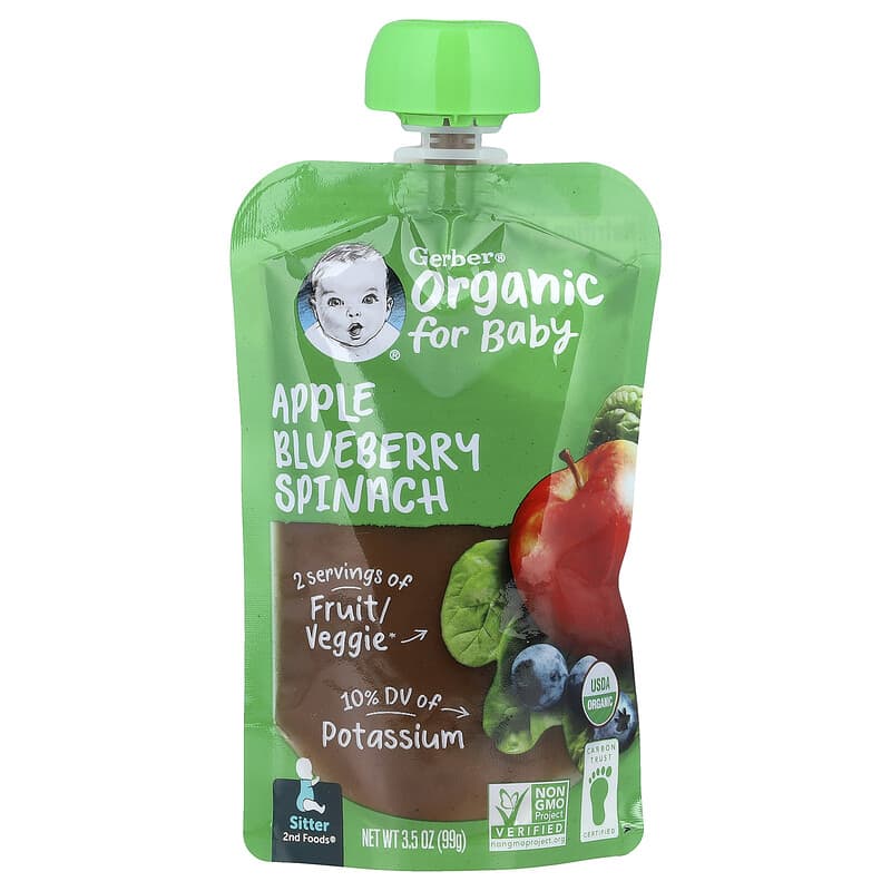 Organic for Baby,‏ 2nd Foods®‎, תפוח, אוכמניות, תרד, 99 גרם אונקיות)