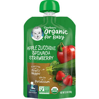 Gerber, Biologique pour bébé, 2nd aliments, Pomme, courgette, épinard, fraise, 99 g