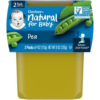 Gerber, Naturel pour bébé, 2nd Foods, Pois, 2 paquets de 113 g chacun