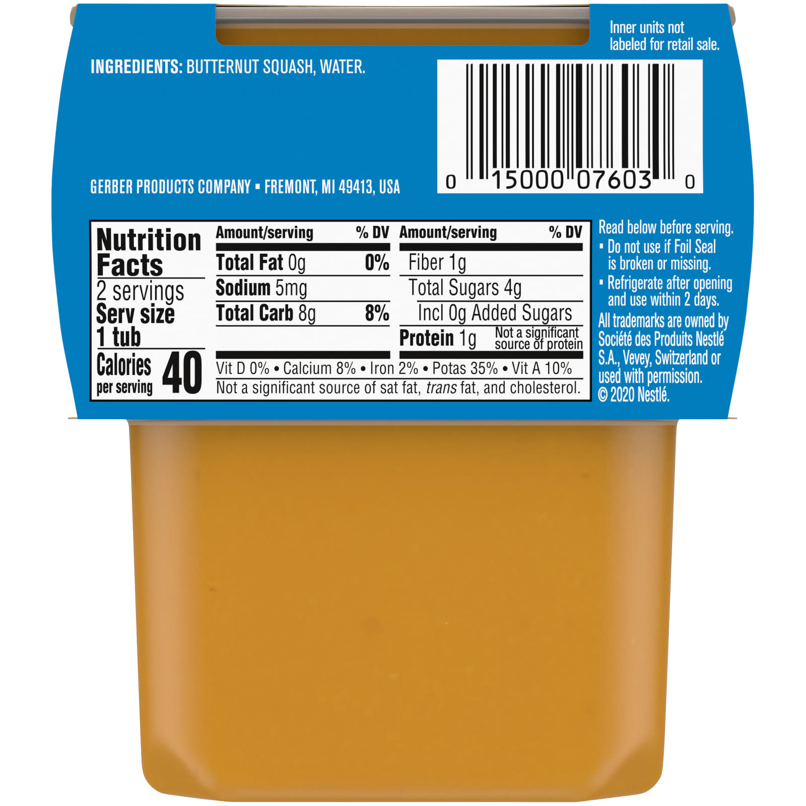 Gerber, 버터넛 스쿼시, 2팩, 각 113g(4oz)