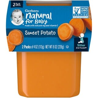 Gerber, Natural para bebés, 2nd Foods, Batata, Paquete de 2, 113 g (4 oz) cada uno
