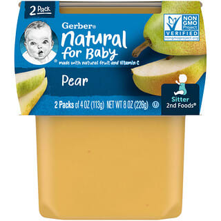 Gerber, Natural para bebés, Segundos alimentos, Pera, Paquete de 2, 113 g (4 oz) cada uno