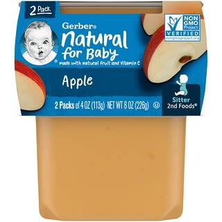 Gerber, Natural for Baby, 2nd Foods, Mela, 2 confezioni, 113 g ciascuna