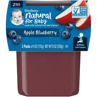 Gerber, Natural for Baby, 2nd Foods, Apple Blueberry, 2 Pack, 4 oz (113 g) Each