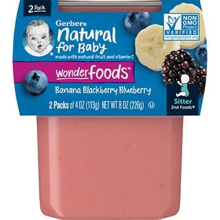 Gerber, Natural for Baby, Wonder Foods, 2nd Foods, Banana Blackberry Blueberry, 2 Pack, 4 oz (113 g) Each