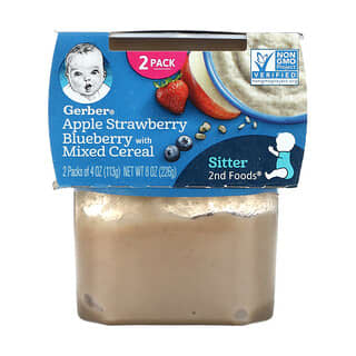 Gerber, Apple Strawberry Blueberry with Mixed Cereal, 2nd Foods, 2 Pack, 4 oz (113 g) Each