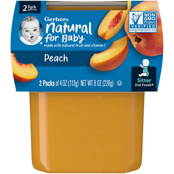 Gerber, Natural for Baby, 2nd Foods, Peach, 2 Pack, 4 oz (113 g) Each