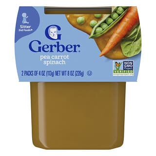 Gerber, 婴幼儿天然食品，蔬菜粉，2 阶段辅食®，豌豆胡萝卜菠菜，2 包，每包 4 盎司（113 克）