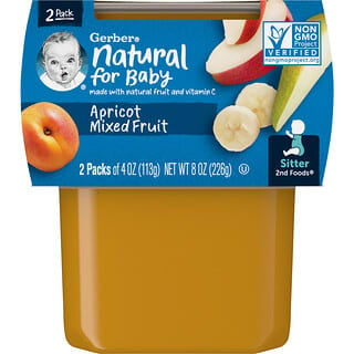 Gerber, Natural for Baby, 2nd Foods, смесь фруктов и абрикоса, 2 пакетика по 113 г (4 унции)