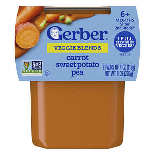 جيربر‏, منتج طبيعي للأطفال ، Veggie Power ، 2nd Foods® ، البطاطا والجزر ، عبوتان ، 4 أونصات (113 جم) لكل كيس