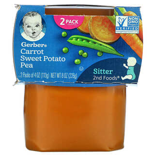 Gerber, Zanahoria, batata y guisantes, 2nd Foods, Paquete de 2, 113 g (4 oz) cada uno