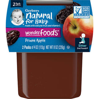 Gerber, Natural for Baby, Wonder Foods, 2nd Foods, Prune Apple, 2 Pack, 4 oz (113 g) Each
